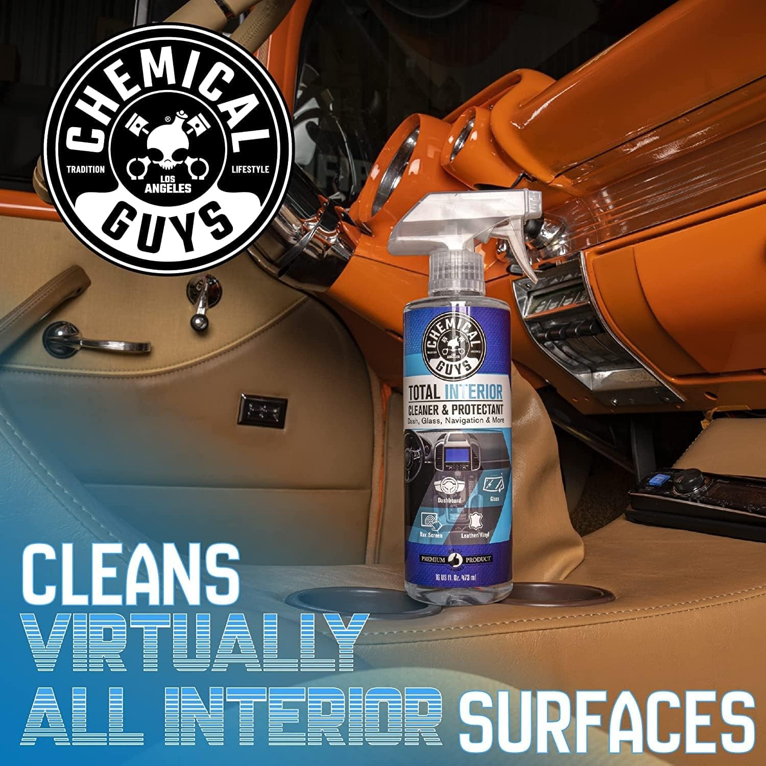 Total Interior Cleaner & Protectant Interior Cleaner, Cleans & Protects Leather, Vinyl, Plastic, Rubber, Glass with a Streak-Free Finish — Cars, Trucks, Suvs, Rvs, 16 Oz