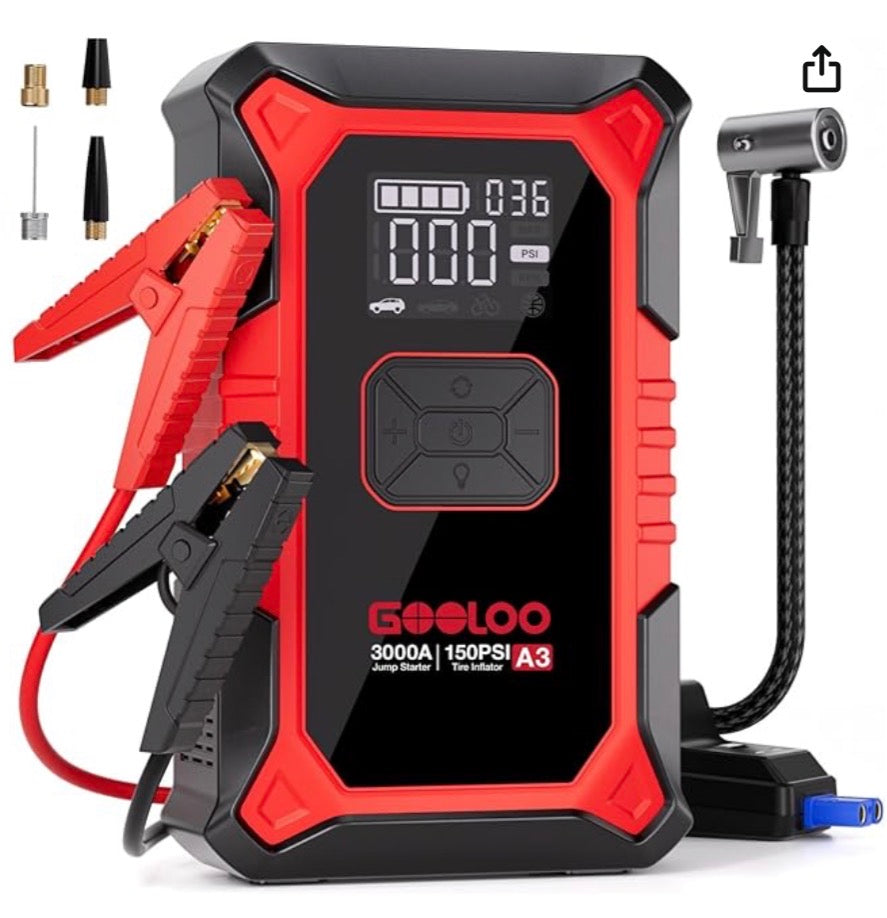Jump Starter with Air Compressor, Portable Battery Booster