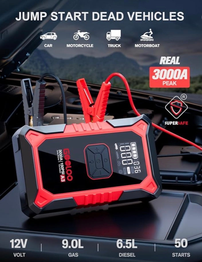 Jump Starter with Air Compressor, Portable Battery Booster