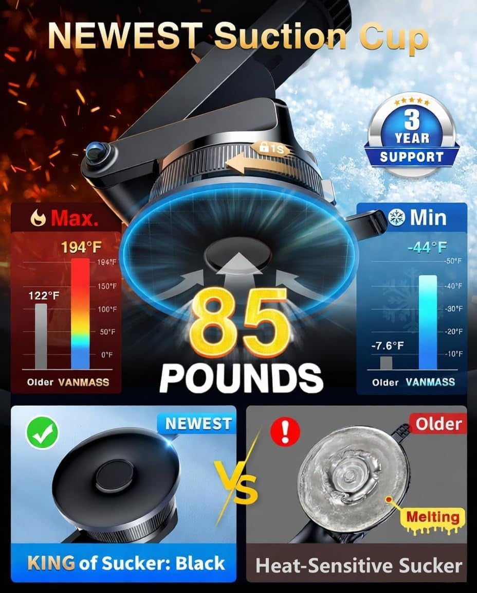 [2026 True Military-Grade] Car Phone Holder  [Upgraded Strongest Suction & Clip] Cell Phone Mount for Dashboard Windshield Vent Wall,Truck Cradle Stand for Iphone 17 Pro Max 16 15 14 13 Android