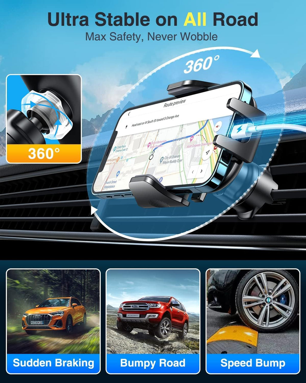 [2026 True Military-Grade] Car Phone Holder  [Upgraded Strongest Suction & Clip] Cell Phone Mount for Dashboard Windshield Vent Wall,Truck Cradle Stand for Iphone 17 Pro Max 16 15 14 13 Android