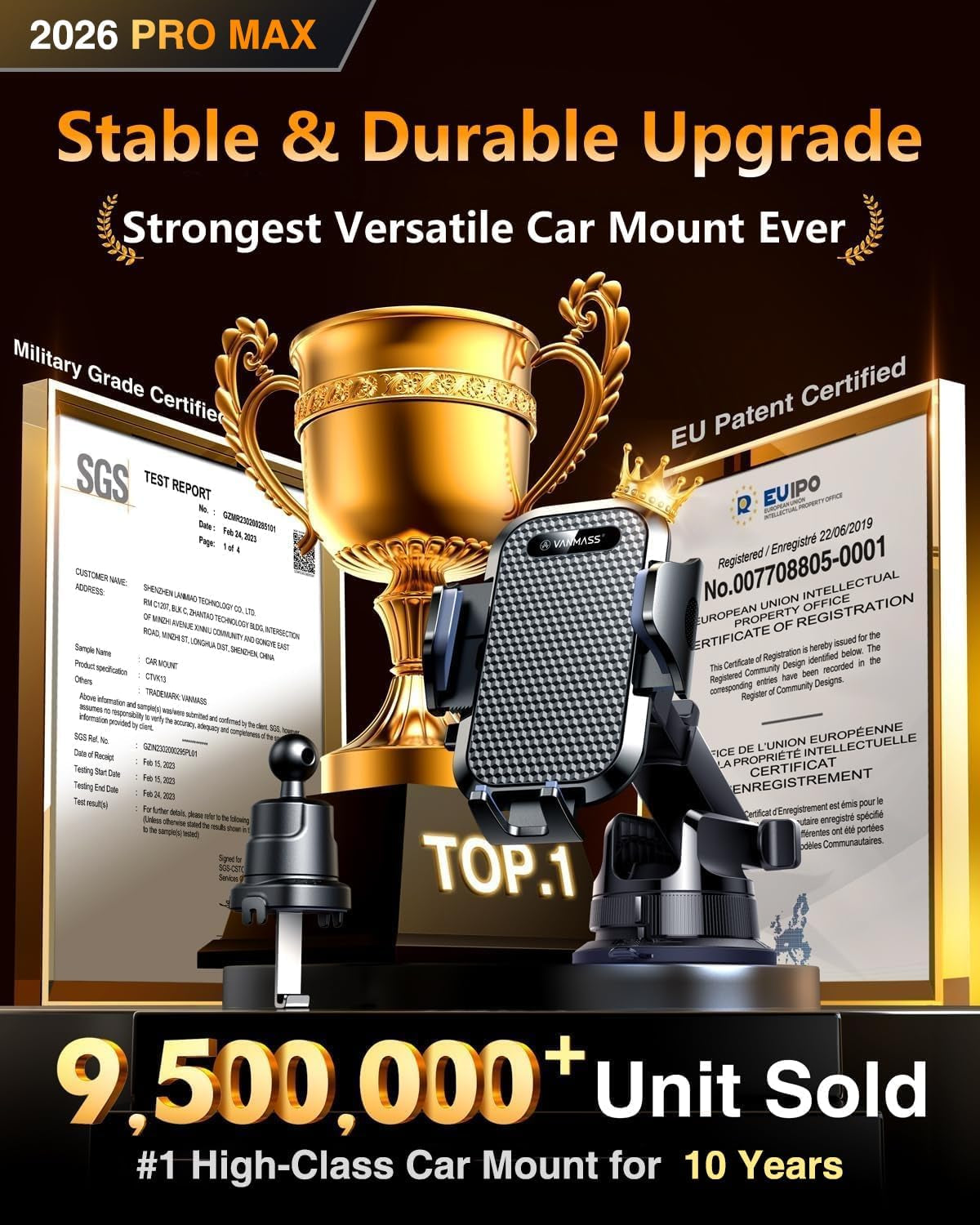 [2026 True Military-Grade] Car Phone Holder  [Upgraded Strongest Suction & Clip] Cell Phone Mount for Dashboard Windshield Vent Wall,Truck Cradle Stand for Iphone 17 Pro Max 16 15 14 13 Android